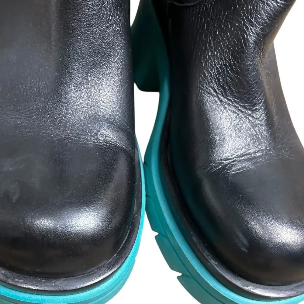 Steve Madden Dacy Tall Leather Boots Blue Black Chunky Platform size 9 Shoes - Picture 6 of 9